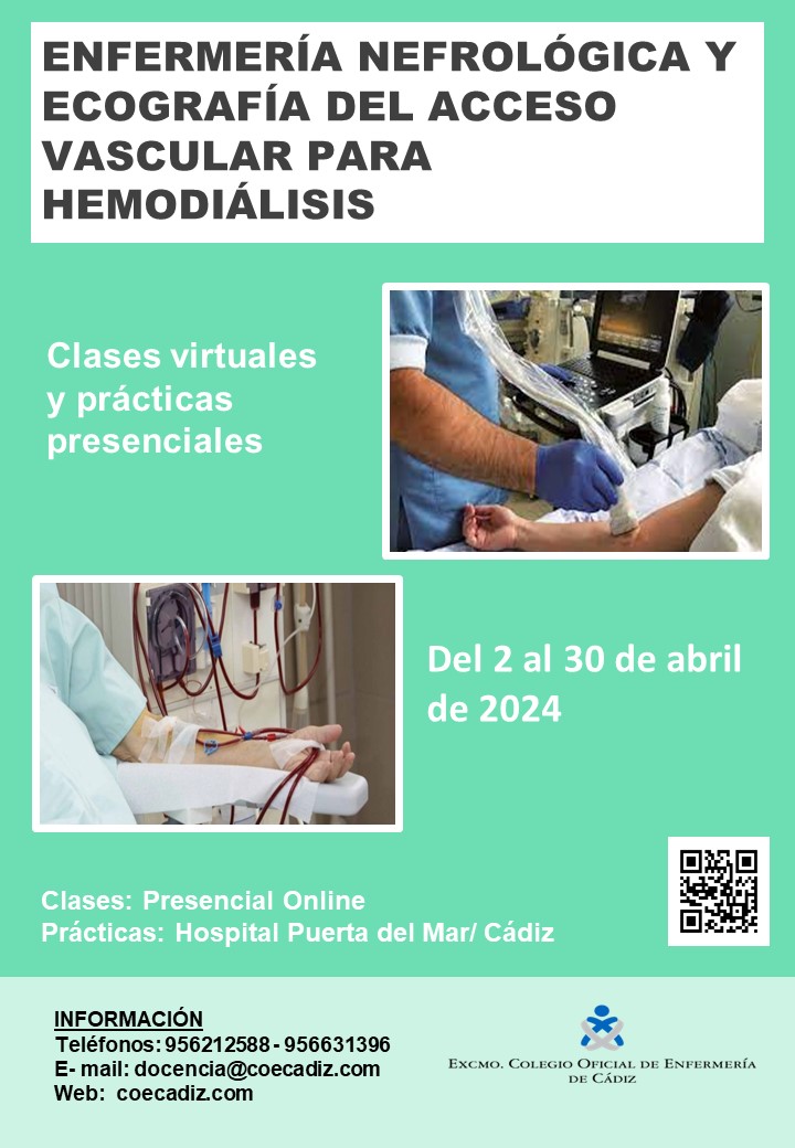 Enfermería Nefrológica y ecografía del acceso vascular para hemodiálisis Abril 2024